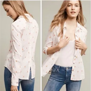 Maeve Anthropologie Miette Teepee Button Down‎ Shirt Women's 4 White Boho Hippie thumbnail 2