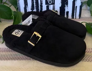 NEW DV Dolce Vita Faux Suede Clog Mule Gold Buckle Black Slide Slippers, Size 10 thumbnail 1