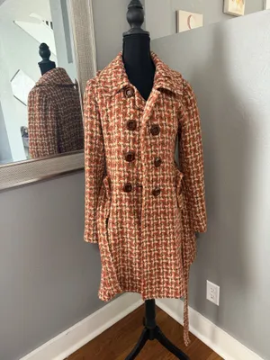 Available by Angela Fashion Houndstooth Academia Old Money Pea Coat Size Medium. thumbnail 2