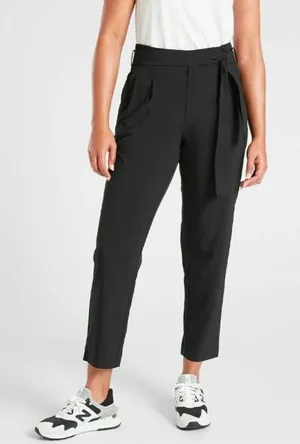 Athleta Skyline Pant II Paperbag Waist Pleated Tapered Black Belted Pants Size 2 thumbnail 1