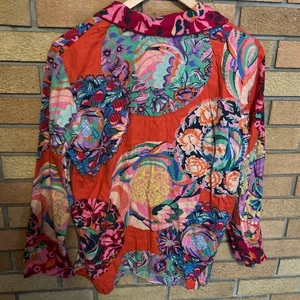 Anthropologie Alexandra Farmer Secret Garden Flannel Pajama Button Up Top Size S thumbnail 5