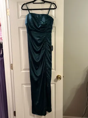 Lulus Luxurious Marvel Emerald Satin Ruched Column Maxi Dress thumbnail 4