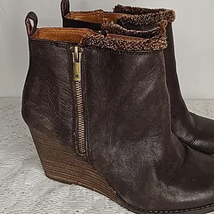 Lucky Brand Yorque leather brown wedge ankle booties boots sz 8 thumbnail 2