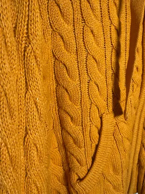American Eagle Mustard Cable Knit Zip Hoodie Cropped Large thumbnail 4