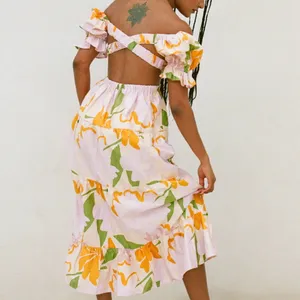NWT Sabo Skirt Poppi Floral Cutout Tiered Maxi Dress Lavender‎ Orange Medium thumbnail 7