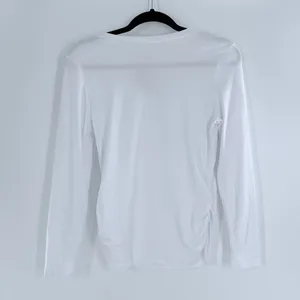 SheIn NWT White V Neck Long Sleeve Ruched Side Top Fitted Stretch Basic Small thumbnail 3