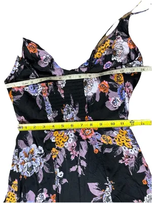Free People Happy Heart Floral Mini Dress Small Black Purple Ruched Tie Front Sm thumbnail 6