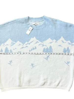 LOFT Mountain Ski Sweater Long Sleeve Snow Mountain Design Blue Size XL thumbnail 7
