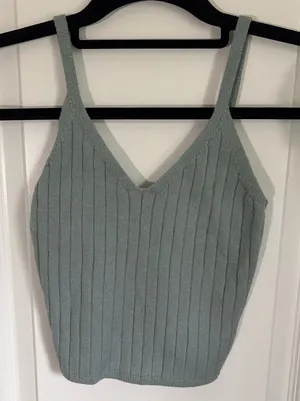 Abercrombie & Fitch Soft A&F Ribbed Knit Crop Tank Sage Green S thumbnail 1