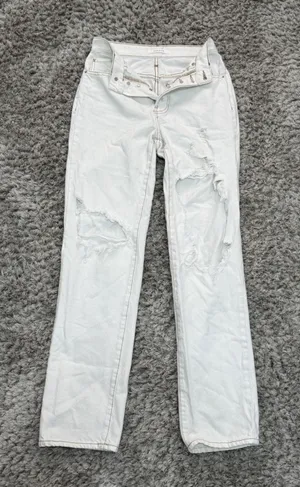 PacSun Women’s Dad Jean Size 23 Distressed Ripped Light Cream Denim High Rise thumbnail 1