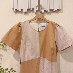 Lost + Wander LA Crème Color Block Cottage Linen Midi Dress Cream Sand OS NWT thumbnail 3