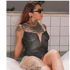 NWOT Dixxon Supreme Metallic One Piece Swimsuit XS Silver Sparkle High Cut thumbnail 2