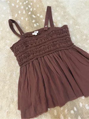 Lucky Brand XL Brown Smocked Babydoll Tank Top Adjustable Straps Boho thumbnail 4