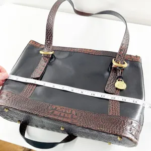 Brahmin Croc Embossed Leather Tote Handbag Purse Black Brown thumbnail 5