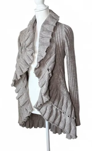 Wool Knit Ruffle Cardigan Gray Size M thumbnail 1