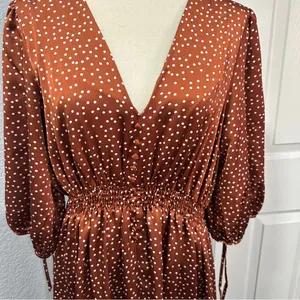 Taylor Rust Polka Dot Midi Dress Size 16 V-Neck Smocked Boho Chic thumbnail 4