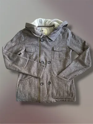 Billabong Heather Gray Double Breasted Hooded Pea Coat Fleece Jacket Size Large thumbnail 8