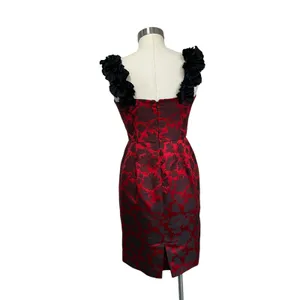 Maggy London Red Black‎ Brocade Ruffle Neck Cocktail Party Dress Size 8 thumbnail 4