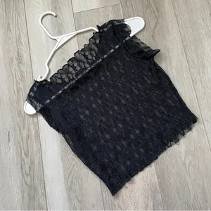 Lace Crop Top high neck sleeveless womens Black (one size) goth dark whimsigoth thumbnail 1