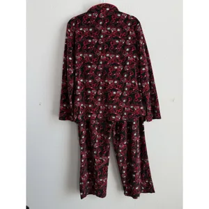 Cabernet‎ Red Long Sleeve Notch Collar Paisley Print Fleece Pajama Set Women's L thumbnail 2