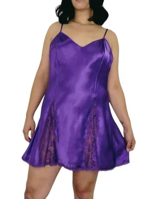 Vintage Victoria's Secret Gold Label Purple Lace Satin Slip Lingerie Large Sexy thumbnail 1