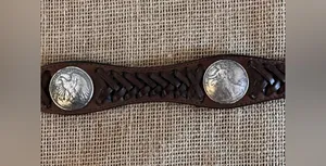 Justin Boots Brown Tooled Cowhide Leather Concho Coin Belt Silver Buckle western 32 in thumbnail 6