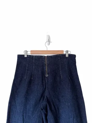Maeve The Collette Anthropologie Ruffle Hem High Rise Wide Leg Crop Jeans 31 thumbnail 5