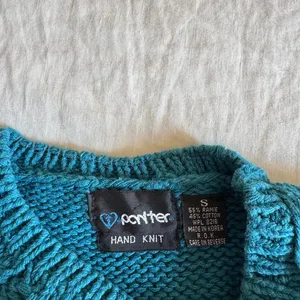 Vintage sleeveless funky cable knit blue ramie and cotton sweater vest small thumbnail 3