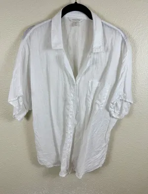 Garnet Hill Button Down Shirt Women 14 100% Linen Gauzy Coastal‎ Resort Vacation thumbnail 1