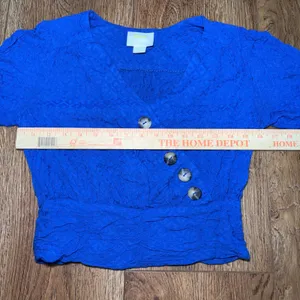Maeve Anthropologie Blue Textured Asymmetric Button Smocked Crop Blouse Top Sz 2 thumbnail 6