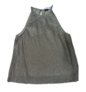 Mango women’s Gold Silver‎ Textured shimmer metallic tank blouse sz M thumbnail 1