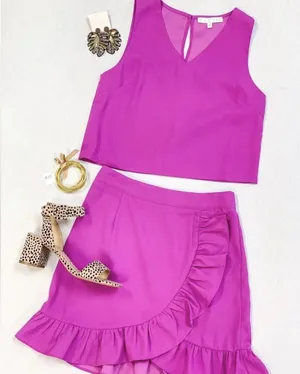 Karlie 2 Piece Set Womens Small Purple Ruffle Mini Skirt Crop Tank Party Summer thumbnail 1