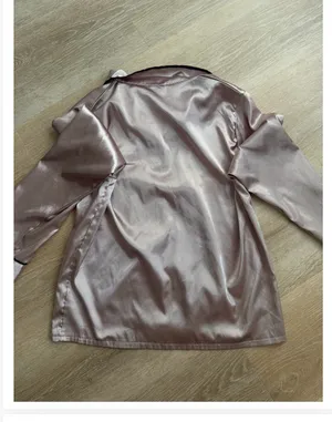 Blush Pink Satin Pajama Set with Black Piping — L thumbnail 5