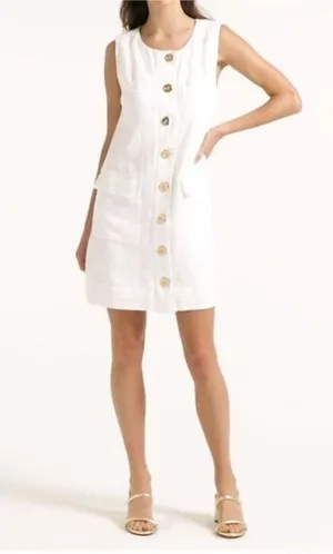 J. Crew golden button linen shift dress in white thumbnail 1
