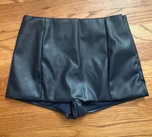 Black Faux Leather High-Waist Women's Shorts small thumbnail 1