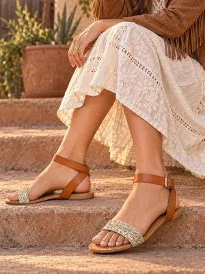 Mossimo Supply Co Gold Glitter Brown Ankle Strap Sandals Size 11 thumbnail 1
