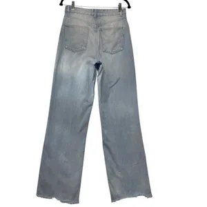 Zara High Rise Wide Leg Jeans Light Wash Blue Raw Hem Size 6 thumbnail 4