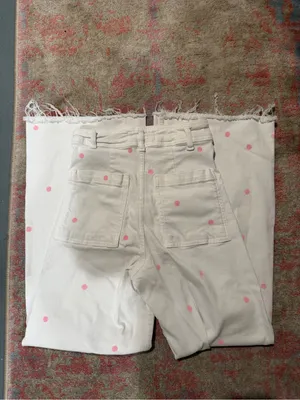 Zara White Cropped Jeans with Pink Polka Dots thumbnail 3
