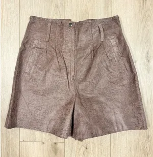 AENOC Women Mauve Brown Snakeskin Genuine Leather High Rise‎ Shorts medium 30" thumbnail 1