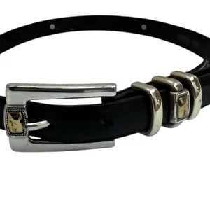 Brighton Slim Black Leather Belt with Gold‎ and Silver # 4A303 Size Medium 30 thumbnail 6