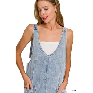 Zenana Denim Overall Dress with Front Pockets - Light - Small thumbnail 8