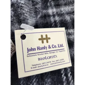 NWT John Hanly & Co Woven in‎ Ireland 100% Lambswool Scarf Black Plaid Fringe thumbnail 3
