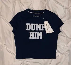 Juicy Couture Size S Iconic Dump him baby tee cropped tshirt 2000s Y2K Blue NEW thumbnail 2