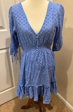 Blue Eyelet Mini Dress Size 14 thumbnail 1