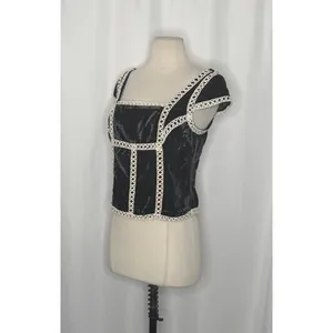 NWT!! FREE PEOPLE Tyler Velvet Corset Top Black Cream Embroidered Bohemian Large thumbnail 5