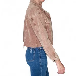 She + Sky Brown Beige Corduroy Cropped Casual Jacket thumbnail 5