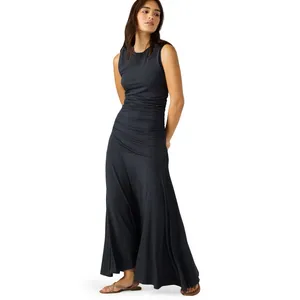 Steve Madden Womens Jace Maxi Dress Large Faded Black Ruched Sleeveless Pullover thumbnail 8