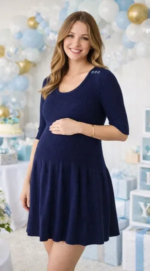 Motherhood Maternity Navy Knit Dress / Tunic Button Shoulder Size Medium thumbnail 1