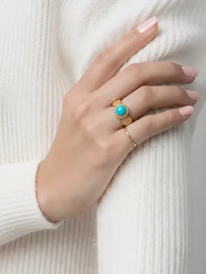 Women’s Stainless Steel Gold Tone Faux Turquoise Adjustable Ring Size 6-9 thumbnail 1