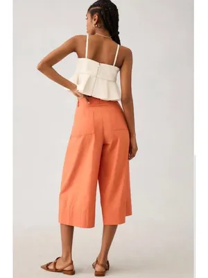 Anthropologie High Rise Wide Leg Culotte Pants Orange Pleated‎ Cropped Trousers thumbnail 2
